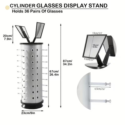 Display Stand 360° Rotating Fashion Glasses Stand Organizing Stand Glasses Flip Commercial Display Stand Top Of Counter Fashion Glasses Display Stand with Mirror, Can Hold 36/44 Pairs Of Glasses