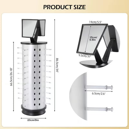 Display Stand 360° Rotating Fashion Glasses Stand Organizing Stand Glasses Flip Commercial Display Stand Top Of Counter Fashion Glasses Display Stand with Mirror, Can Hold 36/44 Pairs Of Glasses