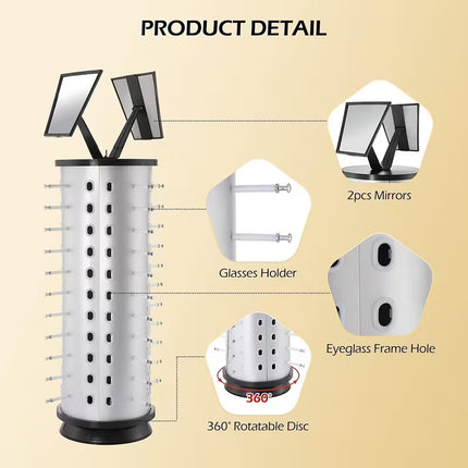 Display Stand 360° Rotating Fashion Glasses Stand Organizing Stand Glasses Flip Commercial Display Stand Top Of Counter Fashion Glasses Display Stand with Mirror, Can Hold 36/44 Pairs Of Glasses