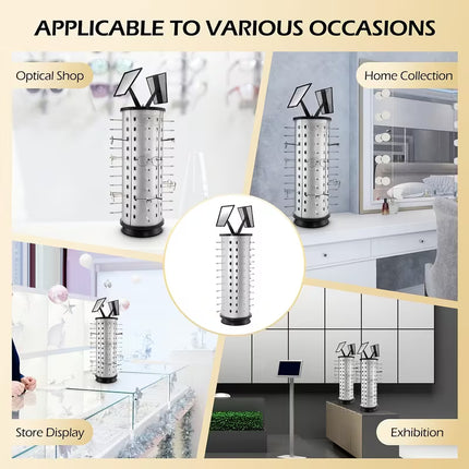 Display Stand 360° Rotating Fashion Glasses Stand Organizing Stand Glasses Flip Commercial Display Stand Top Of Counter Fashion Glasses Display Stand with Mirror, Can Hold 36/44 Pairs Of Glasses