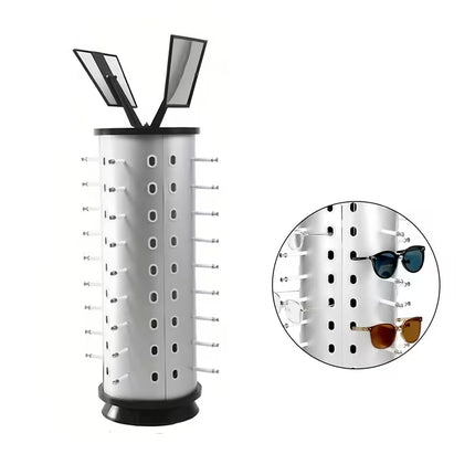 Display Stand 360° Rotating Fashion Glasses Stand Organizing Stand Glasses Flip Commercial Display Stand Top Of Counter Fashion Glasses Display Stand with Mirror, Can Hold 36/44 Pairs Of Glasses