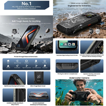 Blackview ROCK 1 Rugged Phone, 8GB+256GB, 6.56 inch Android 16 MT6769V/CB Helio G81 Octa Core, Network: 4G, OTG, NFC (Black)