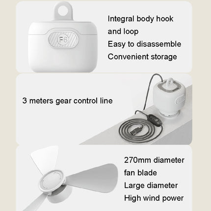 USB Plug-in Version Small Ceiling Fan Camping Outdoor Portable Hanging Fan(White)