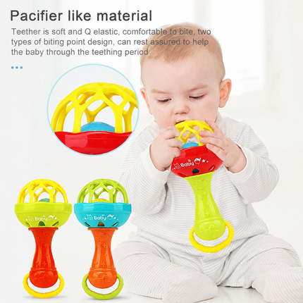 Baby Rattles Toy Intelligence Grasping Gums Plastic Hand Bell Rattle Funny Educational ToyColor Random Delivery
