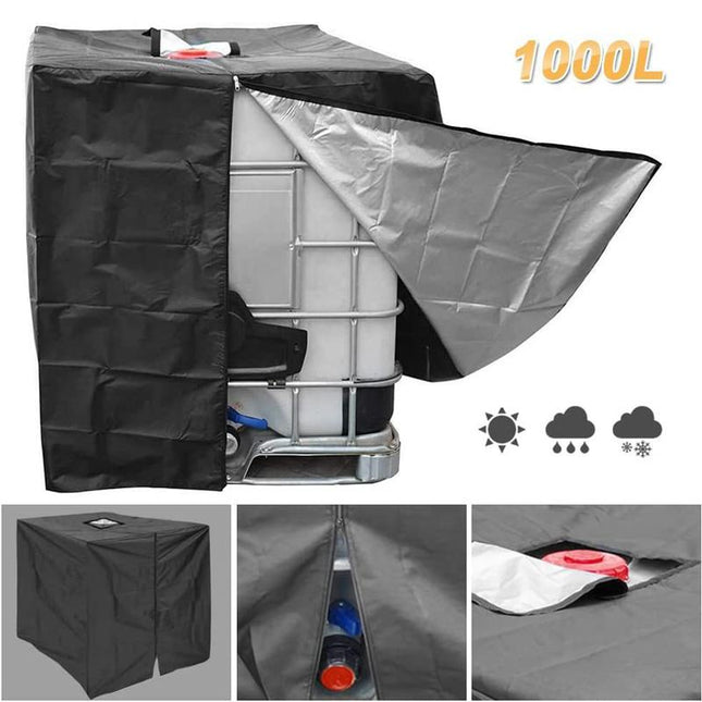 210D Oxford Fabric IBC Tote Cover for 1000L Tank Waterproof, Dustproof & Thermal Insulation Cover with Zipper and Buckles(Black)