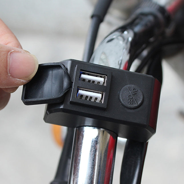 Motorcycle Dual USB Mobile Phone Charger 5V 3A Fast Charging(Black)