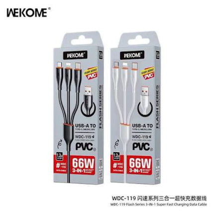 WDC-119 Super Fast Charging PVC Data Cable 66W (3-in-1)