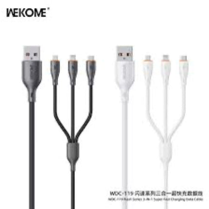 WDC-119 Super Fast Charging PVC Data Cable 66W (3-in-1)