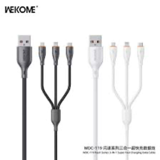 WDC-119 Super Fast Charging PVC Data Cable 66W (3-in-1)