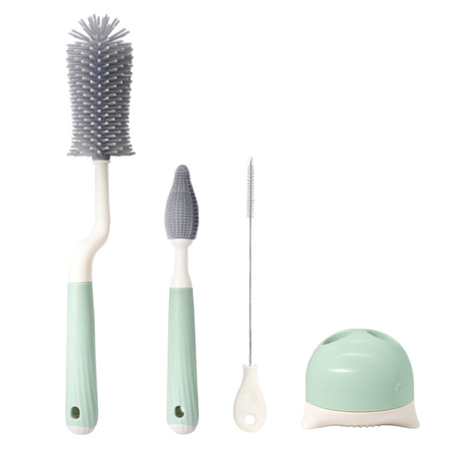 Silicone Rotating Multifunction Cleaning Cup Brush Set Bottle Nipple Straw Cleaner Brush(Bent Handle Green)