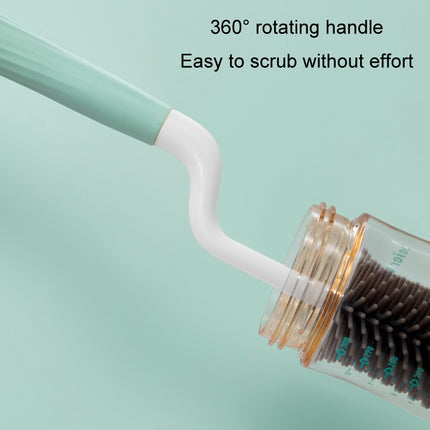 Silicone Rotating Multifunction Cleaning Cup Brush Set Bottle Nipple Straw Cleaner Brush(Bent Handle Green)