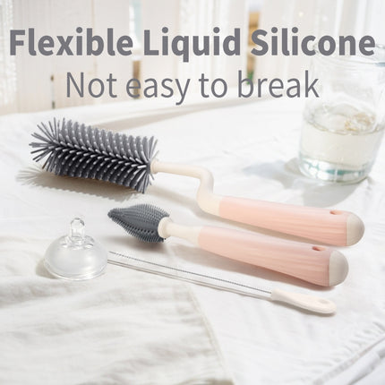 Silicone Rotating Multifunction Cleaning Cup Brush Set Bottle Nipple Straw Cleaner Brush(Bent Handle Green)