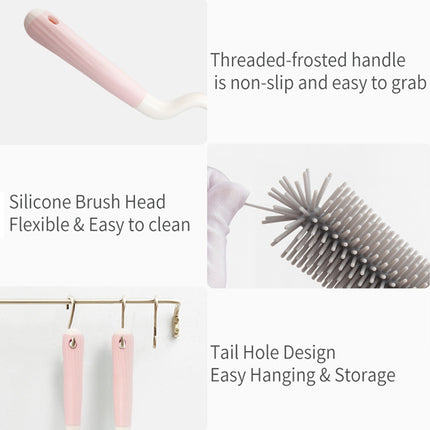 Silicone Rotating Multifunction Cleaning Cup Brush Set Bottle Nipple Straw Cleaner Brush(Bent Handle Green)