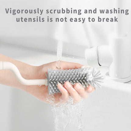 Silicone Rotating Multifunction Cleaning Cup Brush Set Bottle Nipple Straw Cleaner Brush(Bent Handle Green)
