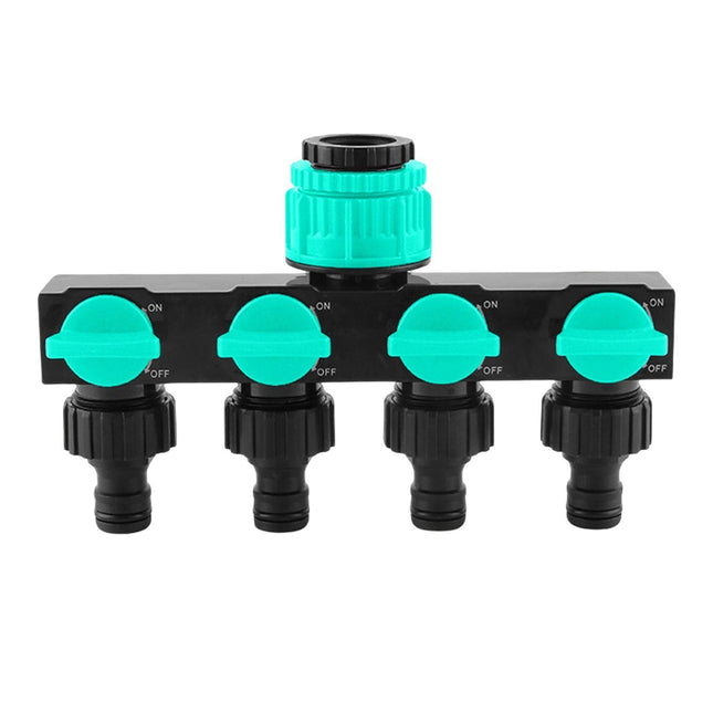 4-Way Water Tap Splitter With On-Off Switch 1 Inlet 4 Outlets Quick Connect Valve Connector(Blue)