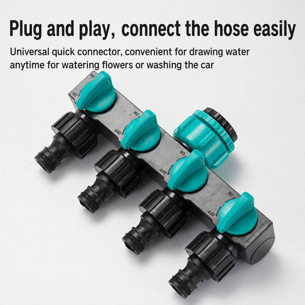 4-Way Water Tap Splitter With On-Off Switch 1 Inlet 4 Outlets Quick Connect Valve Connector(Blue)