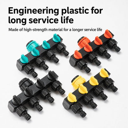 4-Way Water Tap Splitter With On-Off Switch 1 Inlet 4 Outlets Quick Connect Valve Connector(Blue)