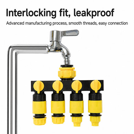 4-Way Water Tap Splitter With On-Off Switch 1 Inlet 4 Outlets Quick Connect Valve Connector(Blue)