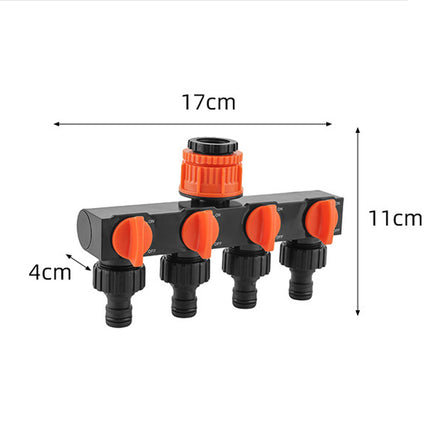 4-Way Water Tap Splitter With On-Off Switch 1 Inlet 4 Outlets Quick Connect Valve Connector(Blue)