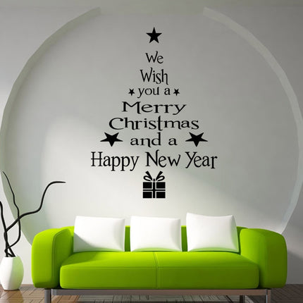 Blessing Christmas Tree Living Room Window Glass Door Removable Christmas Wall Sticker Decoration(Black)