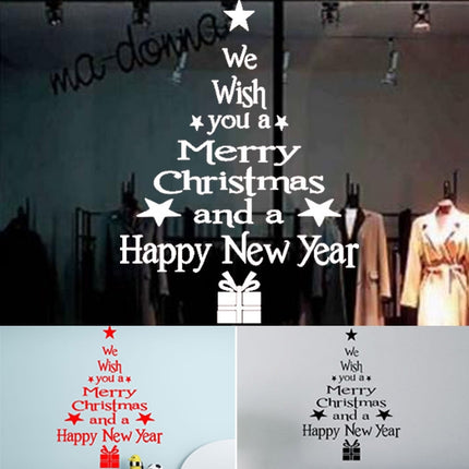 Blessing Christmas Tree Living Room Window Glass Door Removable Christmas Wall Sticker Decoration(Black)