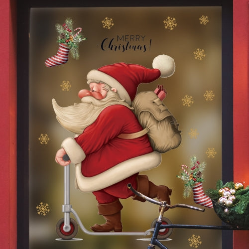 30x45cm Skateboard Santa Claus Mall Glass Window Christmas Decoration Wall Stickers