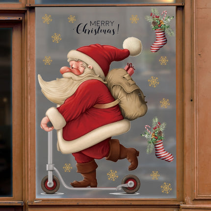 30x45cm Skateboard Santa Claus Mall Glass Window Christmas Decoration Wall Stickers