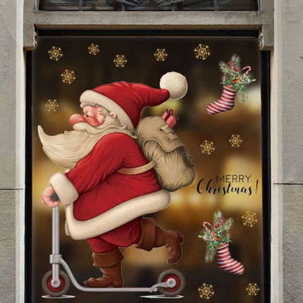 30x45cm Skateboard Santa Claus Mall Glass Window Christmas Decoration Wall Stickers