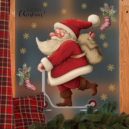 30x45cm Skateboard Santa Claus Mall Glass Window Christmas Decoration Wall Stickers