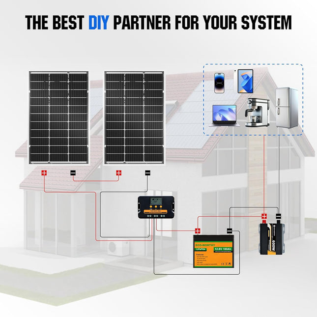 ECO-WORTHY 200 Watt Bifacial Solar Panel 2pcs 100 Watt 12 Volt Monocrystalline Solar Panel Module Off Grid PV Powerfor Home, Camping, Boat, Shed Farm, RV