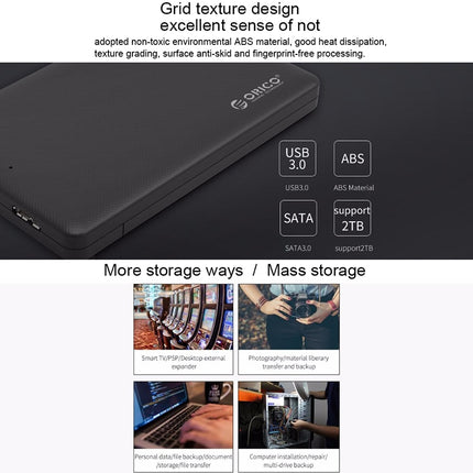 ORICO 2577U3 Grid Texture Design 2.5 inch ABS USB 3.0 Hard Drive Enclosure Box(Black)