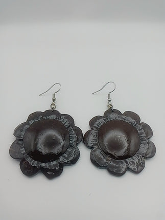 KiriArts Coconut Shell Earrings Sunflower Carved Plain