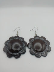 KiriArts Coconut Shell Earrings Sunflower Carved Plain