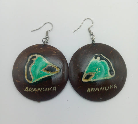 KiriArts Coconut Shell Earrings Aranuka Island Engraved Map