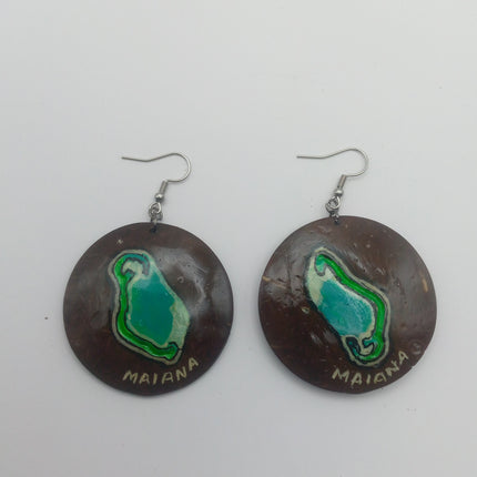 KiriArts Coconut Shell Earrings Maiana Island Engraved Map
