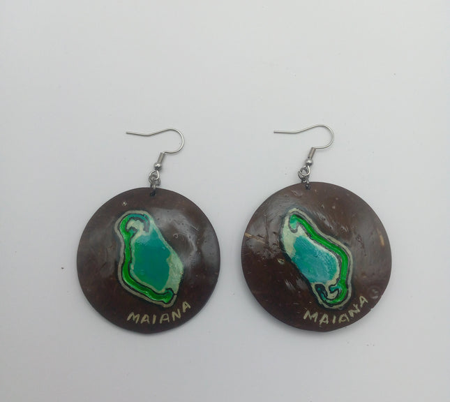 KiriArts Coconut Shell Earrings Maiana Island Engraved Map