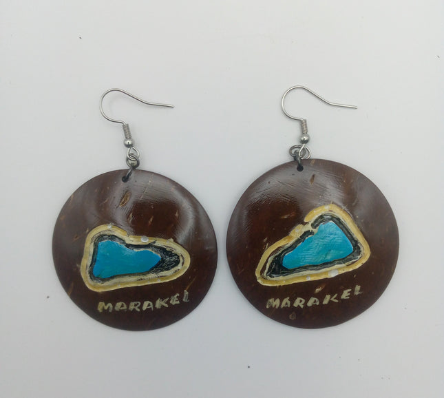 KiriArts Coconut Shell Earrings Marakei Island Engraved Map