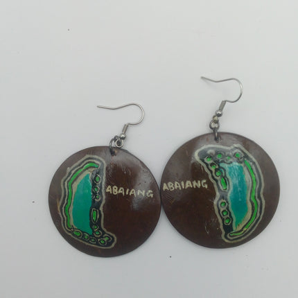 KiriArts Coconut Shell Earrings Abaiang Island Engraved Map