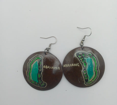 KiriArts Coconut Shell Earrings Abaiang Island Engraved Map