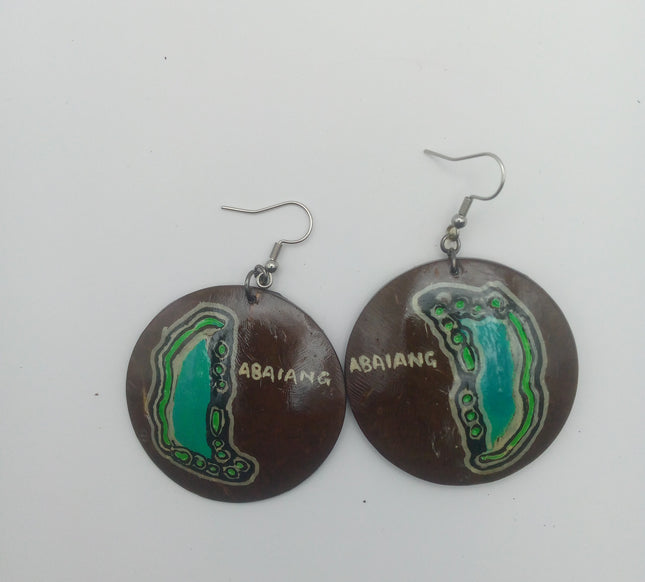 KiriArts Coconut Shell Earrings Abaiang Island Engraved Map