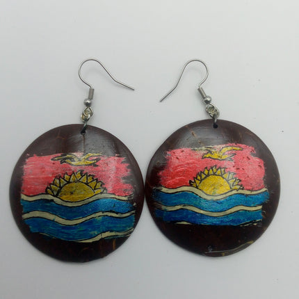 KiriArts Coconut Shell Earrings Kiribati flag