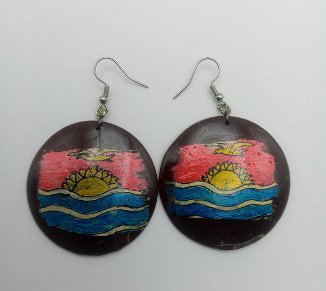 KiriArts Coconut Shell Earrings Kiribati flag