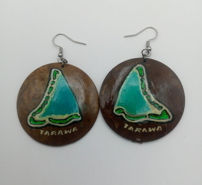 KiriArts Coconut Shell Earrings Tarawa Island Engraved Map