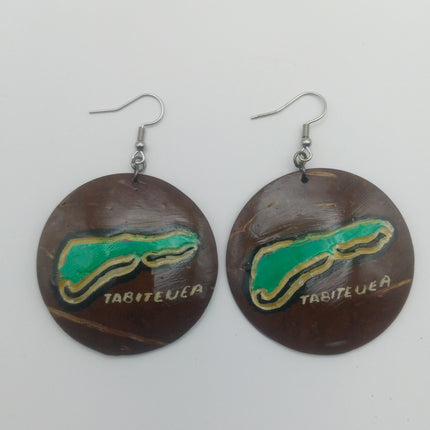 KiriArts Coconut Shell Earrings Tabiteuea Island Engraved Map