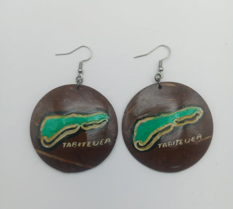 KiriArts Coconut Shell Earrings Tabiteuea Island Engraved Map
