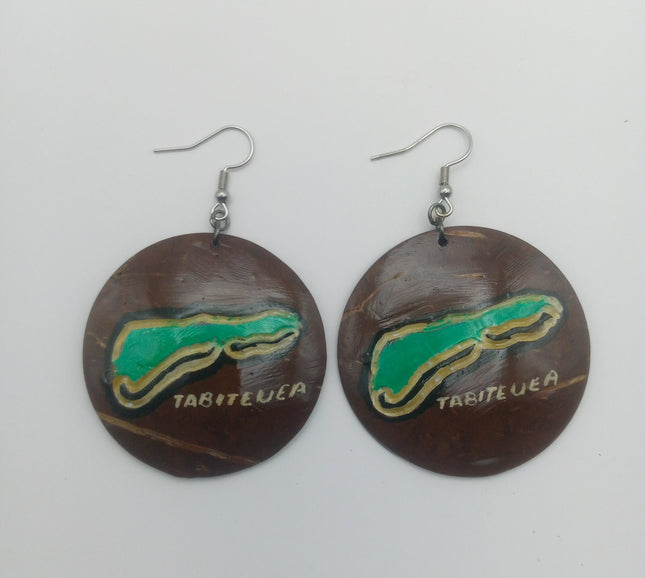 KiriArts Coconut Shell Earrings Tabiteuea Island Engraved Map