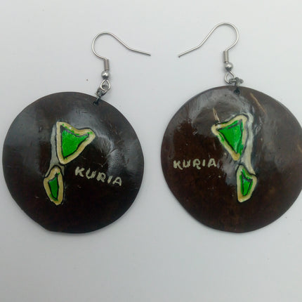KiriArts Coconut Shell Earrings Kuria Island Engraved Map