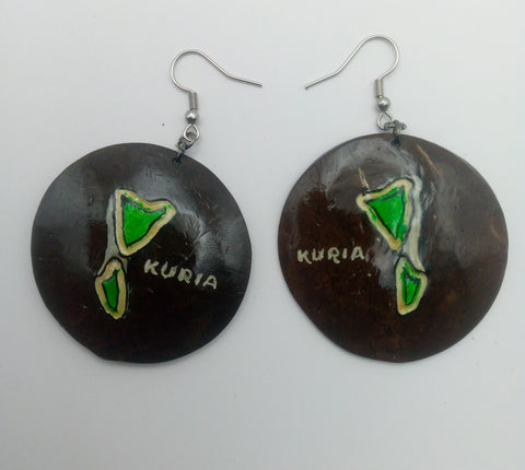 KiriArts Coconut Shell Earrings Kuria Island Engraved Map