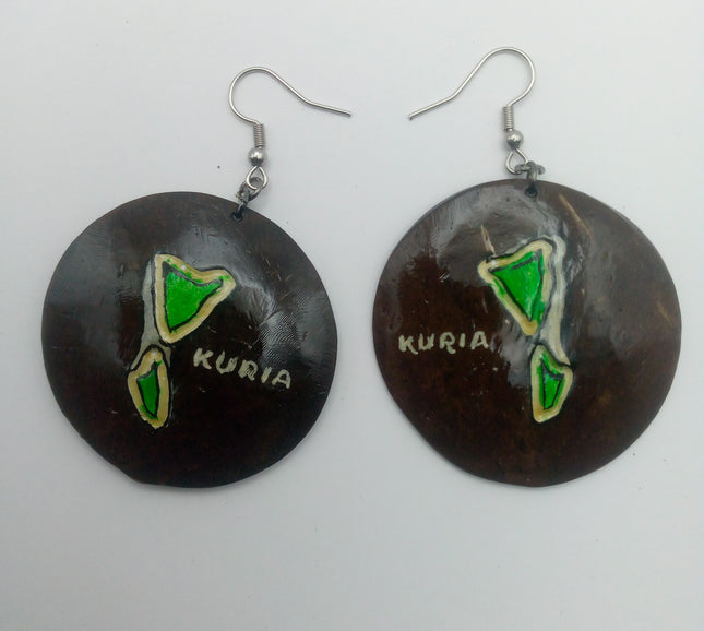 KiriArts Coconut Shell Earrings Kuria Island Engraved Map