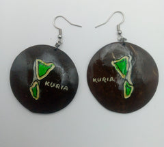 KiriArts Coconut Shell Earrings Kuria Island Engraved Map